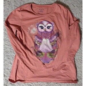 Place Tshirt Peach Color With Cute Owl Graphic Print Girls XL